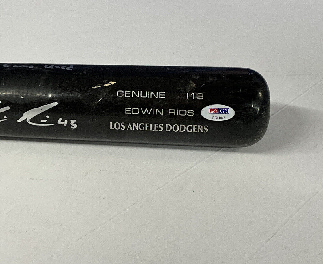 EDWIN RIOS DODGERS 2020 WS CHAMPION SIGNED LS GAME USED BAT PSA RG14847