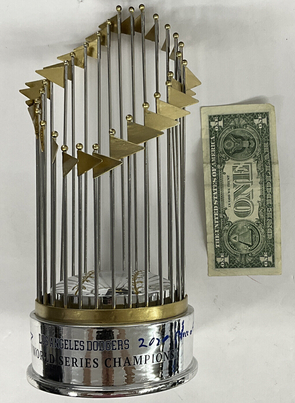 MAX MUNCY SIGNED DODGERS FOCO 12" REPLICA TROPHY "2020 WS CHAMPS" PSA 1C89555