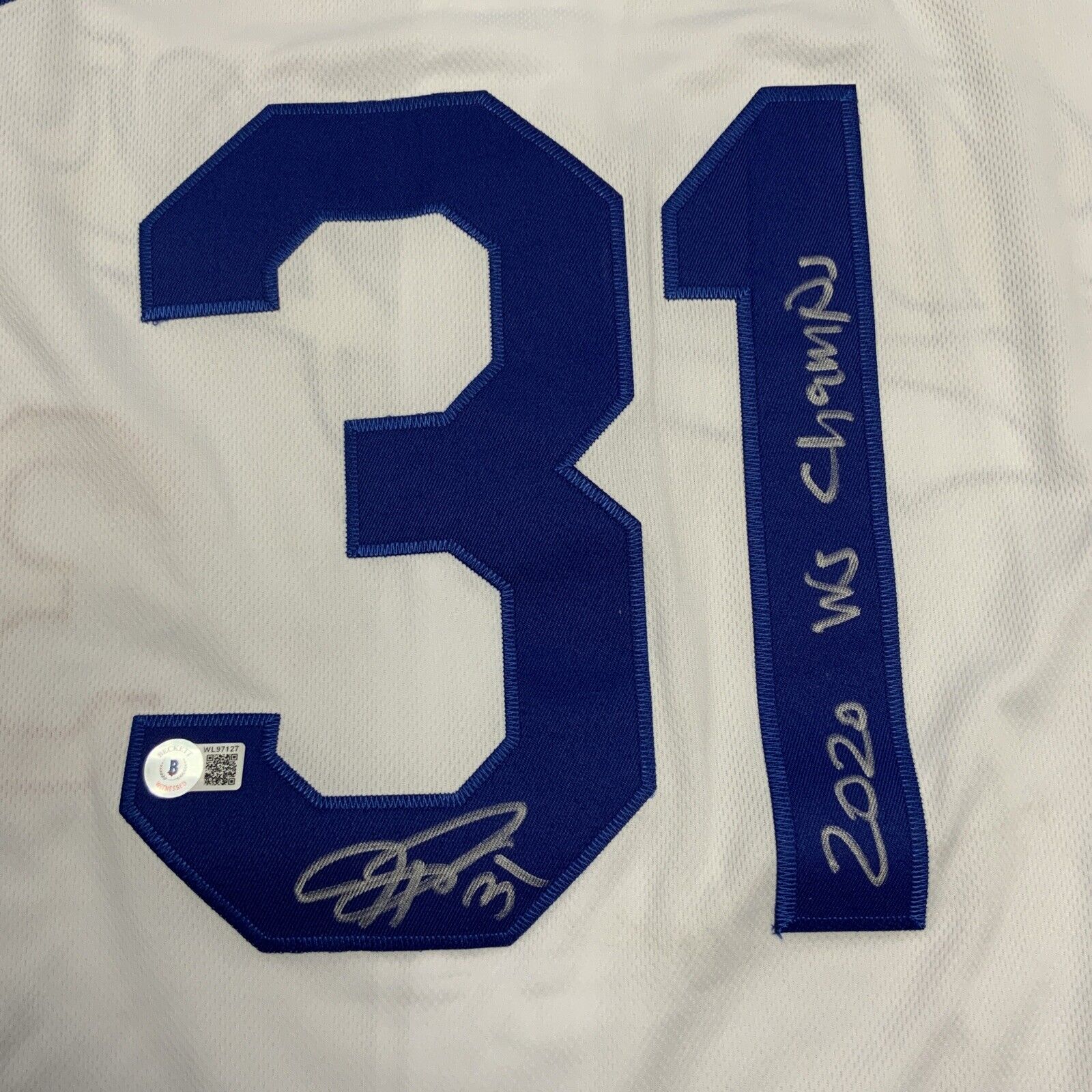 JOC PEDERSON SIGNED DODGERS 2020 WS JERSEY "2020 WS CHAMPS" BECKETT  WL97127