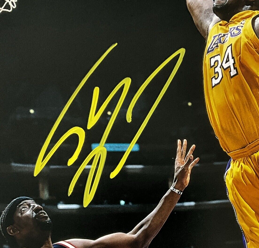 SHAQUILLE O'NEAL LAKERS SIGNED 16X20 PHOTO DUNK VS ROCKETS BAS WITNESS