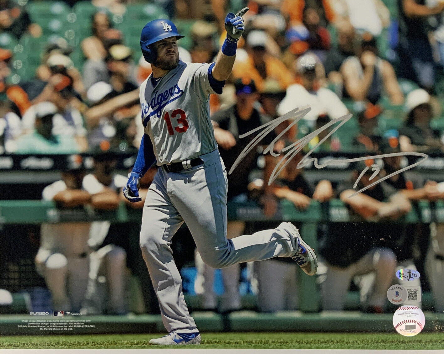 MAX MUNCY DODGERS SIGNED GET IT OUT OF THE OCEAN 11X14 PHOTO VS BUMGARNER BAS