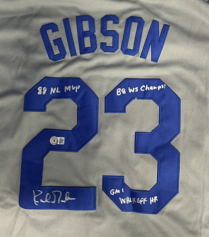 KIRK GIBSON SIGNED DODGERS 88 WS JERSEY  "GM 1 WALKOFF HR, 88 NL MVP BAS WN40747