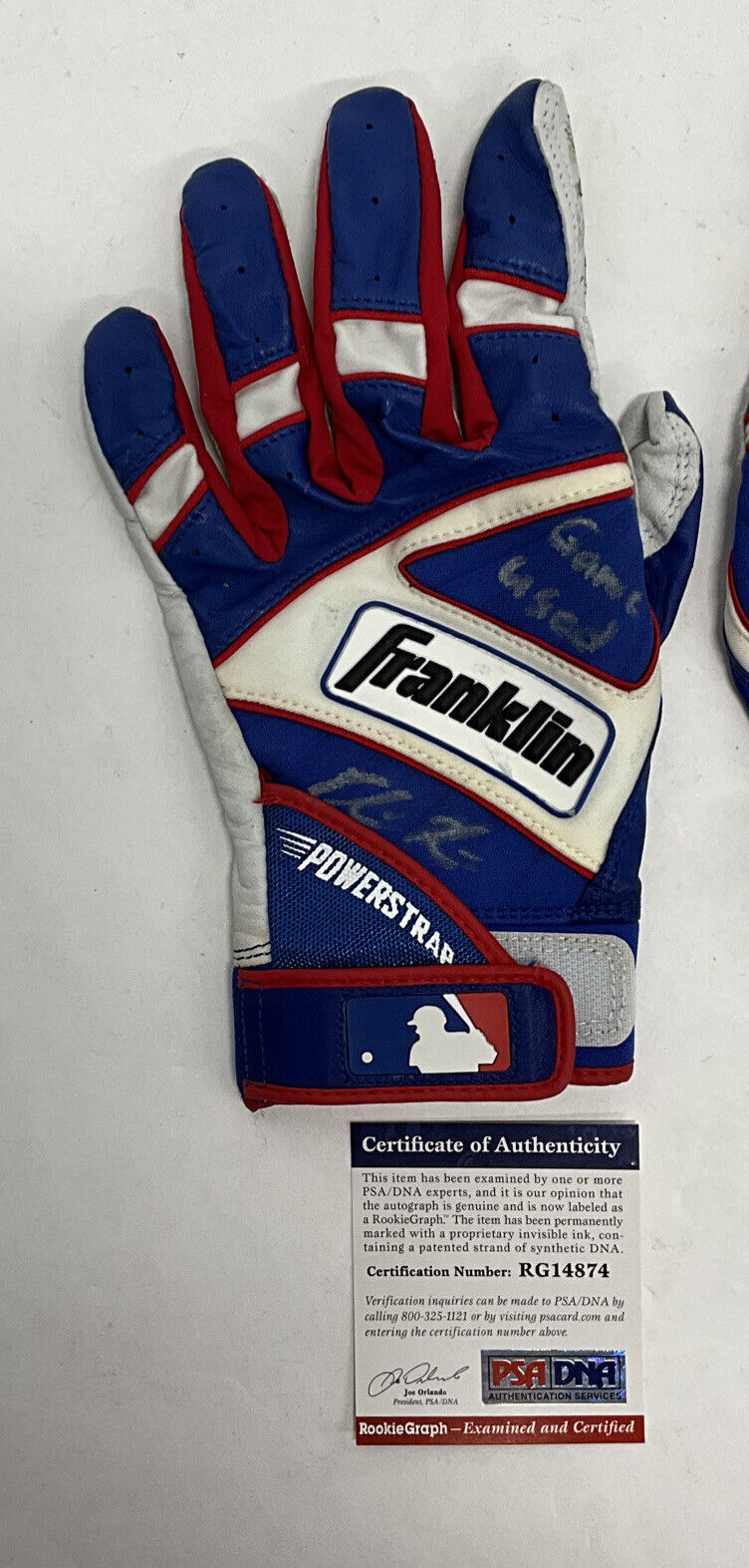 EDWIN RIOS DODGERS 2020 WS CHAMP SIGNED GAME USED BATTING GLOVES PSA RG14873/74