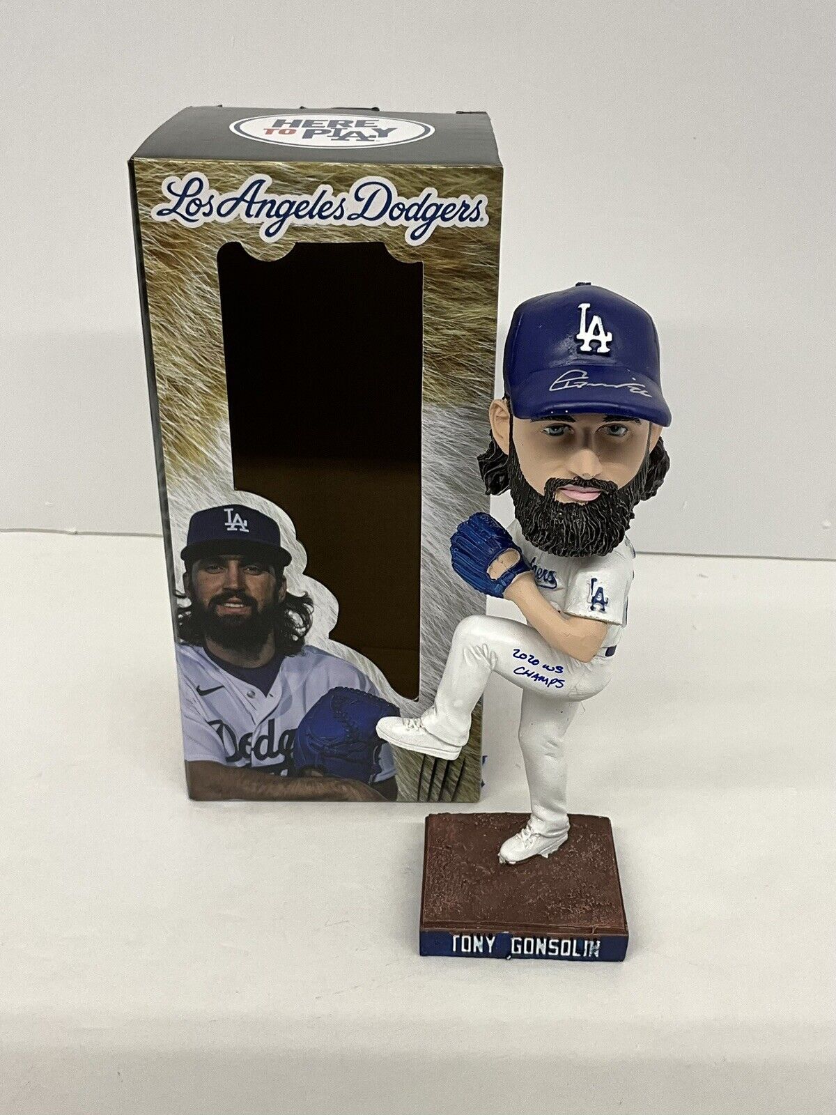 TONY GONSOLIN SIGNED DODGERS SGA BOBBLEHEAD "2020 WS CHAMPS" INSCRIP PSA 2C60240