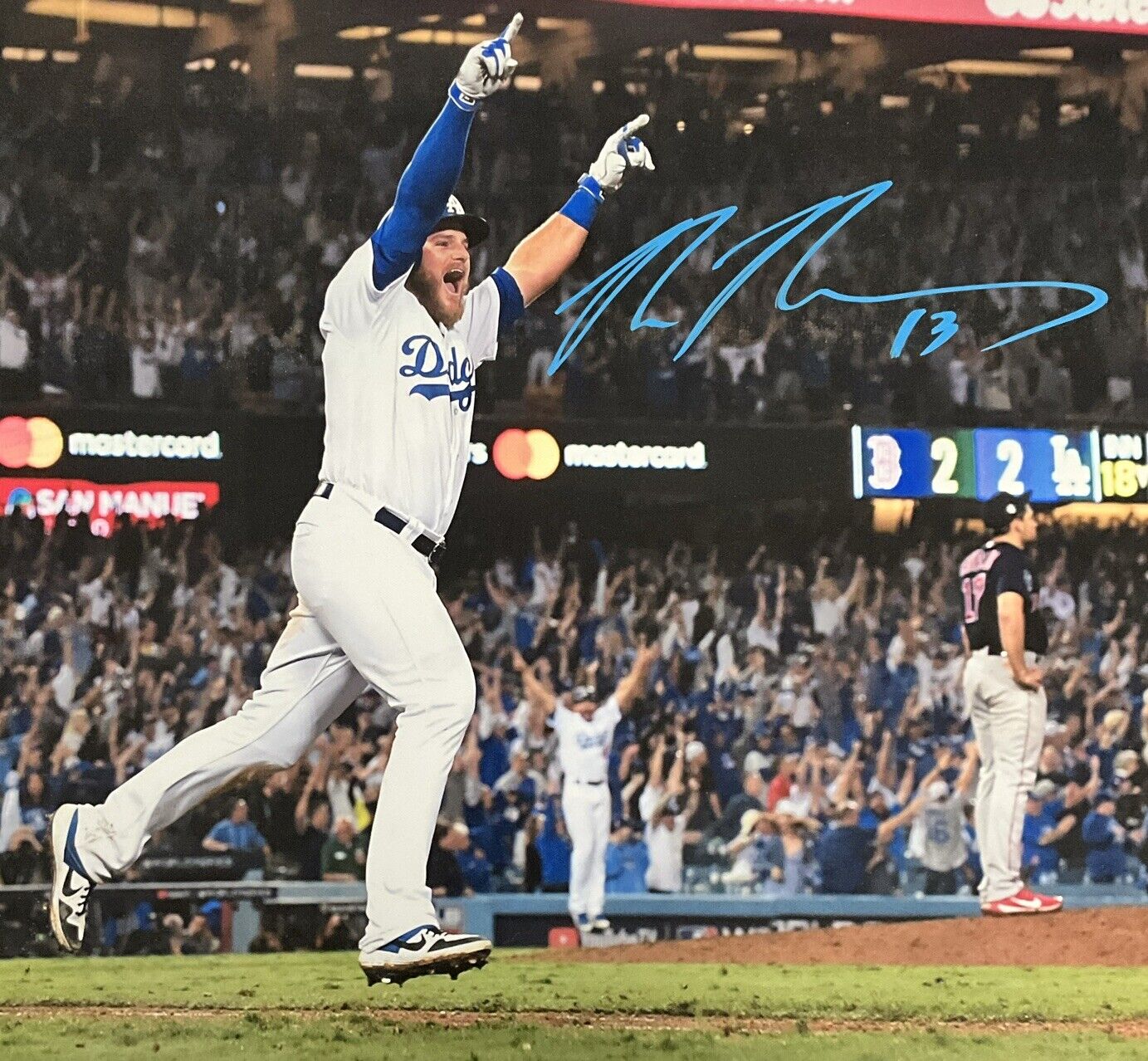 MAX MUNCY DODGERS SIGNED 22X26 2018 WORLD SERIES WALKOFF HR CANVAS PSA 2C51243