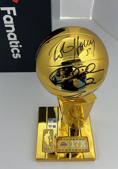 SHAQUILLE O'NEAL DEREK FISHER ROBERT HORRY SIGNED 12" LAKERS TROPHY BAS W128476