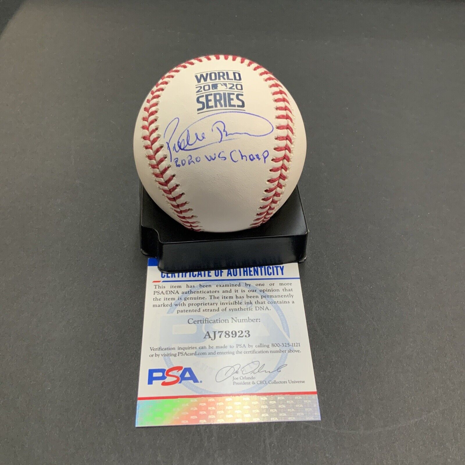 PEDRO BAEZ DODGERS SIGNED 2020 WORLD SERIES BASEBALL "2020 WS CHAMP" PSA