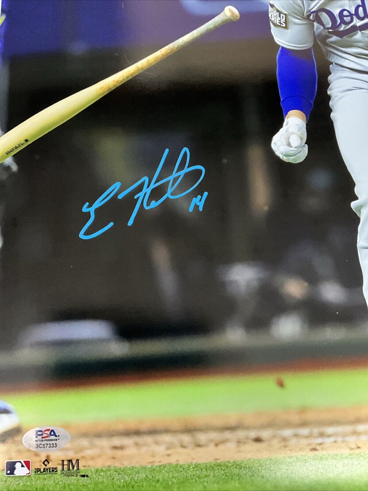 KIKE HERNANDEZ DODGERS SIGNED 16X20 2020 WORLD SERIES SHOUTING PHOTO PSA COA
