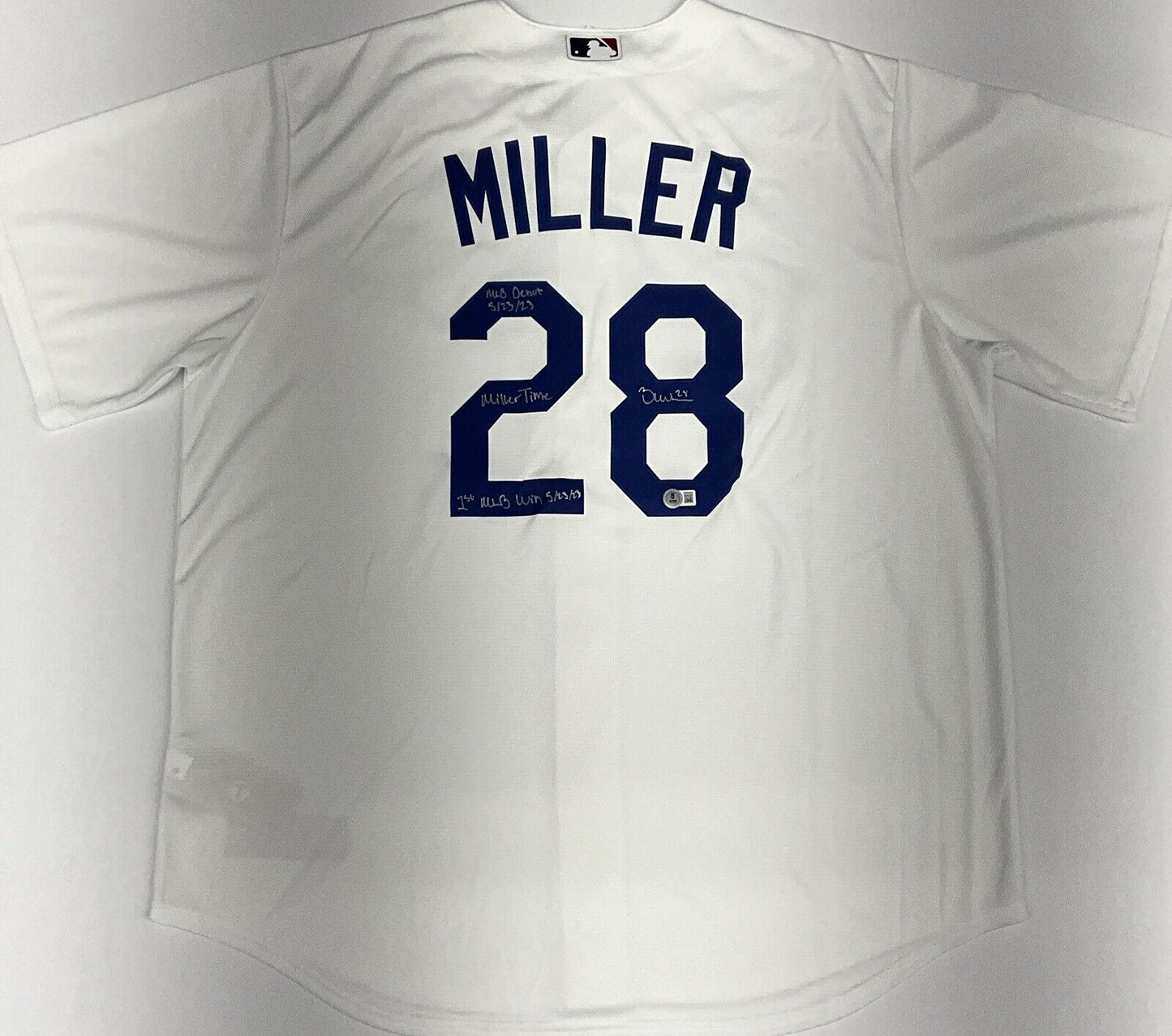 BOBBY MILLER SIGNED DODGERS JERSEY "MILLER TIME MLB DEBUT 1ST WIN " BAS 1W826522