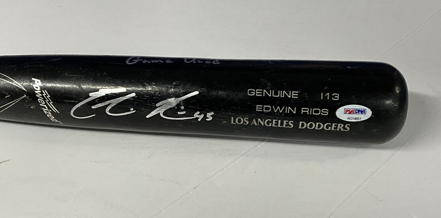 EDWIN RIOS DODGERS 2020 WS CHAMPION SIGNED LS GAME USED BAT PSA RG14851