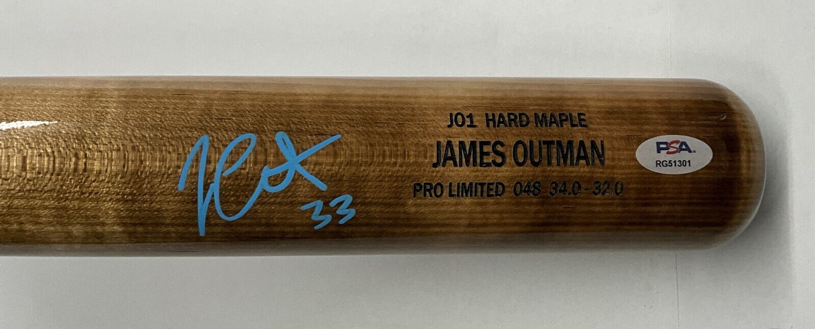 JAMES OUTMAN DODGERS SIGNED MARK LUMBER GAME MODEL J01 MAPLE BAT PSA RG51301