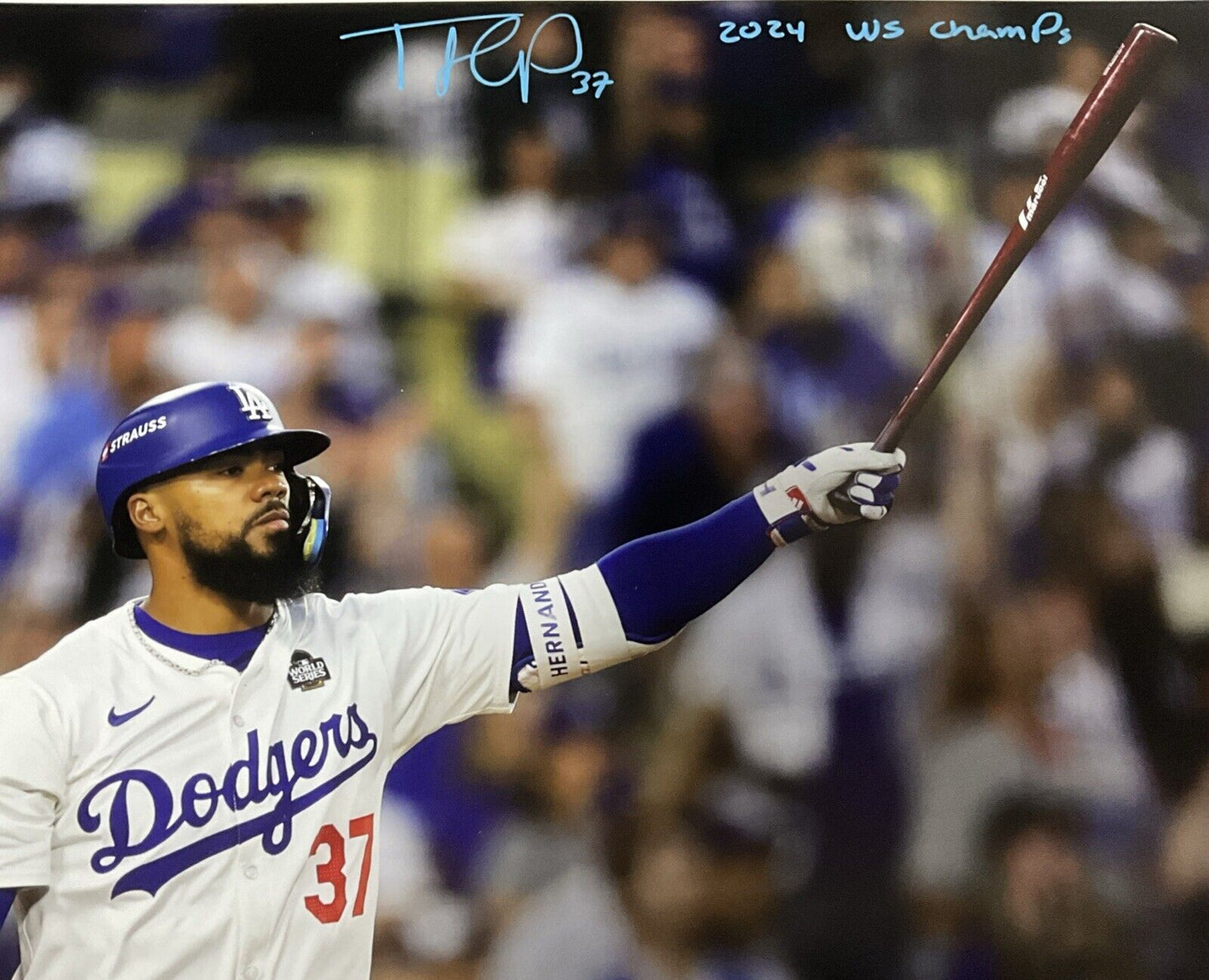 TEOSCAR HERNANDEZ DODGERS SIGNED 16X20 2024 WS PHOTO "2024 WS CHAMPS" INSC PSA