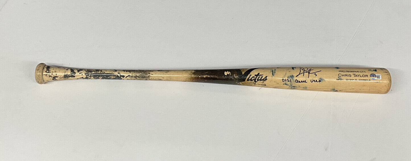 CHRIS TAYLOR DODGERS SIGNED GAME USED VICTUS BAT "2021 GAME USED" IN BAS WW26556