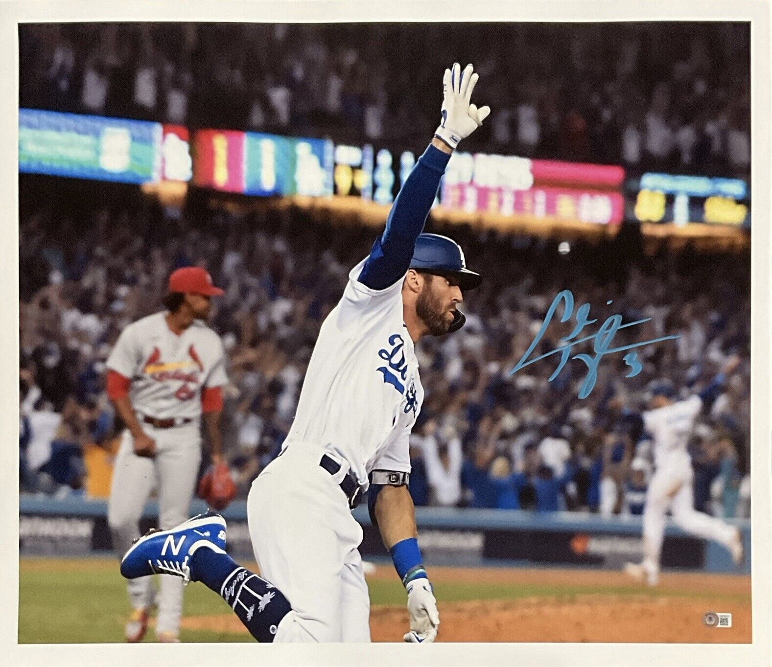 CHRIS TAYLOR DODGERS SIGNED 22X26 2021 WILD CARD GAME WALKOFF CANVAS BAS WZ59615