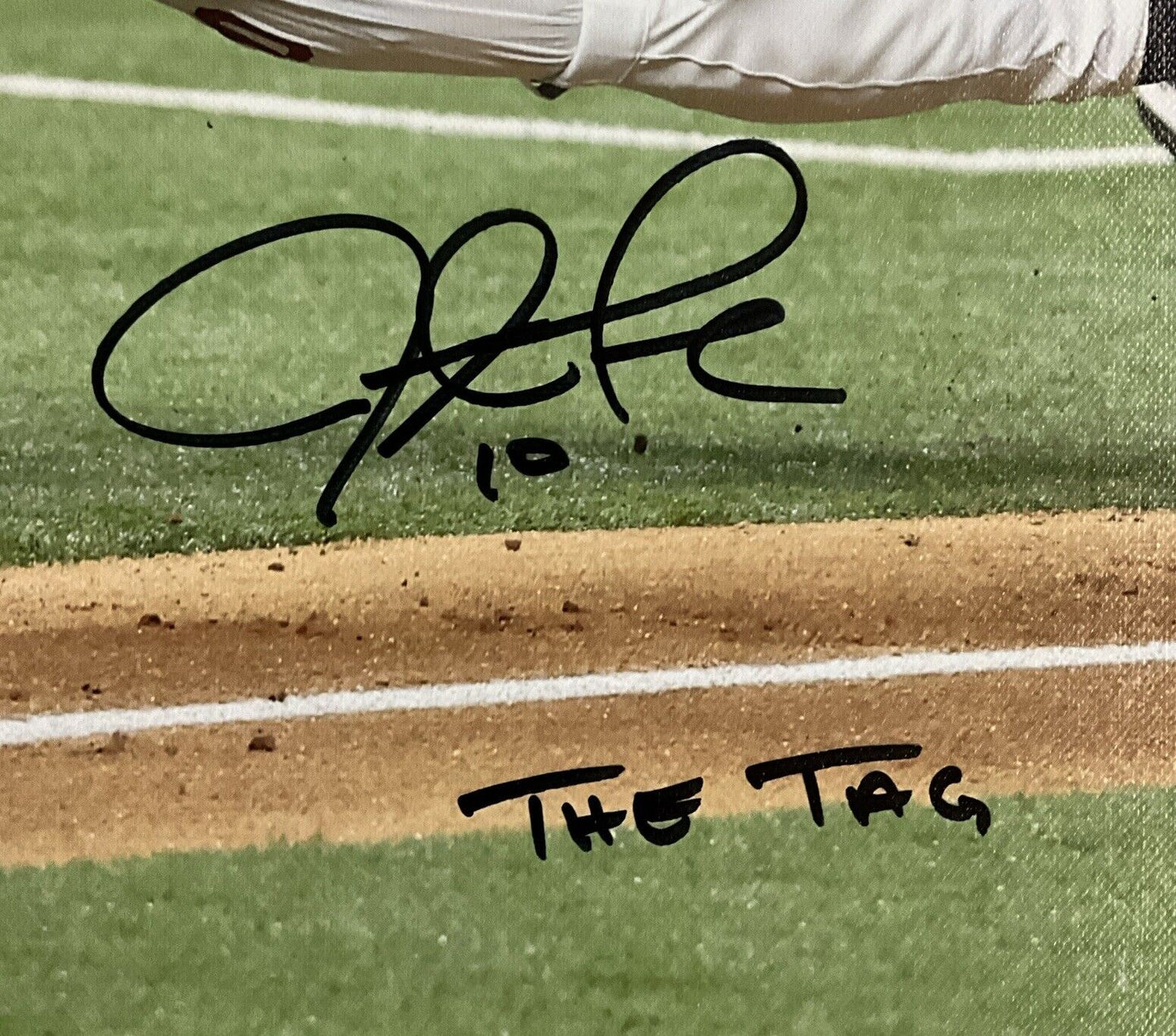 JUSTIN TURNER DODGERS SIGNED 18X22 2020 NLCS CANVAS "THE TAG" INSC BAS WK50223