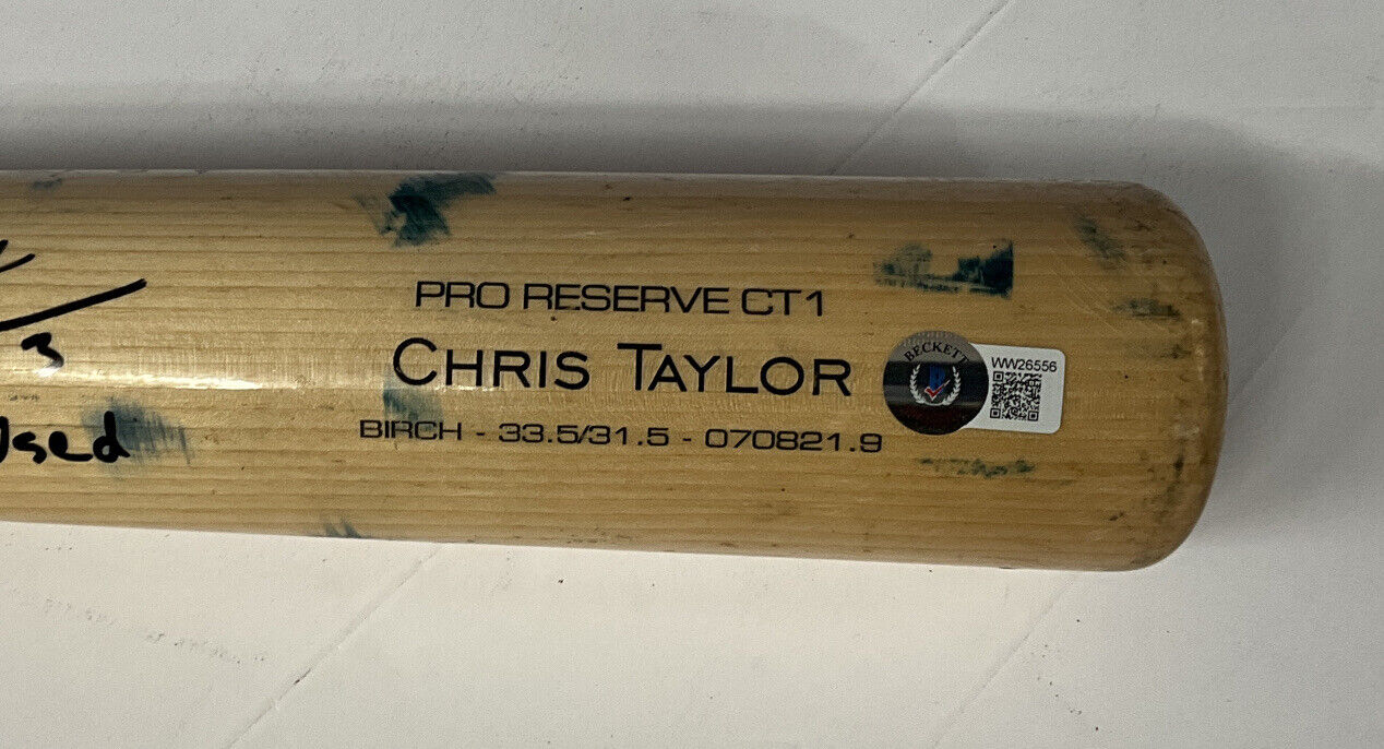 CHRIS TAYLOR DODGERS SIGNED GAME USED VICTUS BAT "2021 GAME USED" IN BAS WW26556