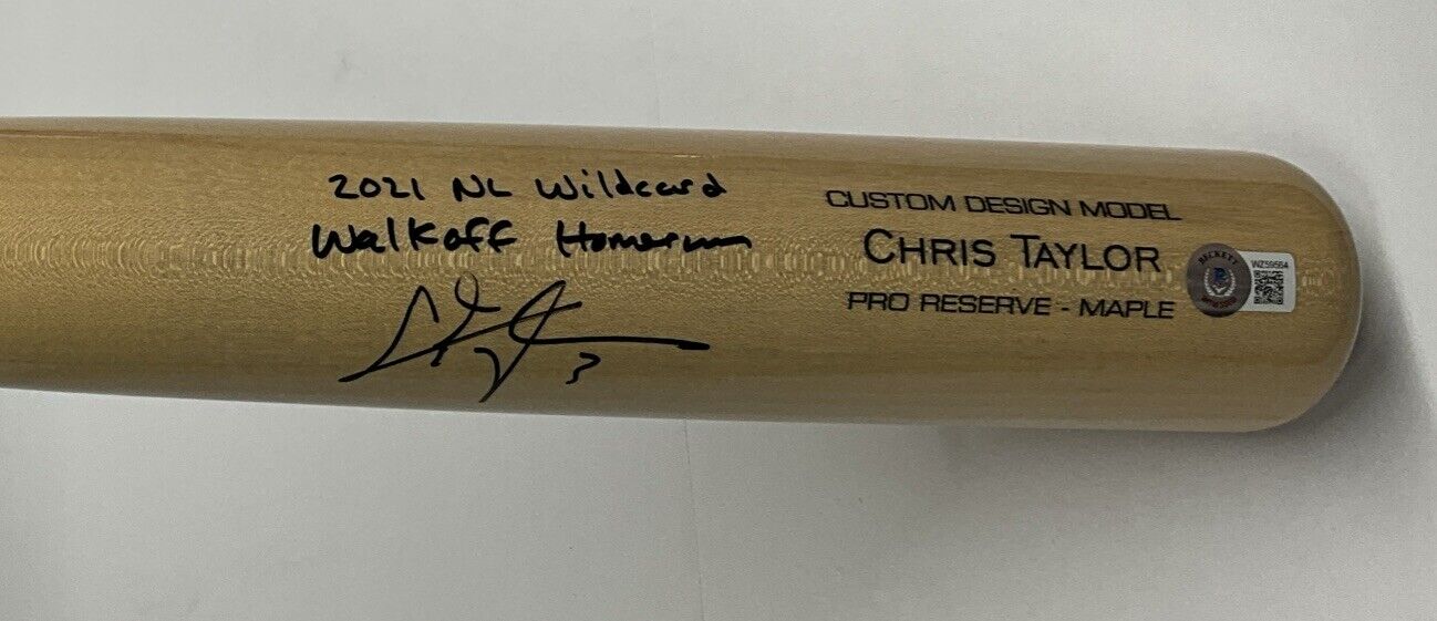 CHRIS TAYLOR DODGERS SIGNED VICTUS BAT "2021 NL WILDCARD WALK0FF HR" BAS WZ59564