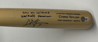 CHRIS TAYLOR DODGERS SIGNED VICTUS BAT "2021 NL WILDCARD WALK0FF HR" BAS WZ59564