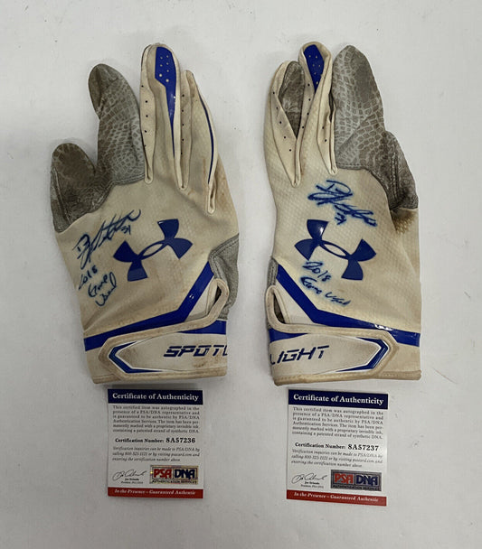 DJ PETERS DODGERS FULL NAME SIGNED GAME USED BATTING GLOVES PSA 8A57236/37
