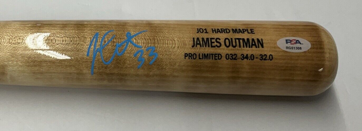 JAMES OUTMAN DODGERS SIGNED MARK LUMBER GAME MODEL J01 MAPLE BAT PSA RG51308