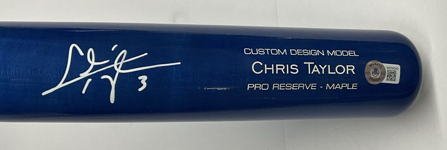 CHRIS TAYLOR DODGERS WS CHAMP SIGNED VICTUS GAME MODEL BLUE BAT BAS ITP WZ59543i