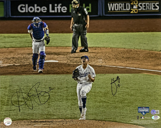 AUSTIN BARNES & JULIO URIAS DODGERS SIGNED 2020 WS LAST OUT 16X20 PHOTO BAS PSA