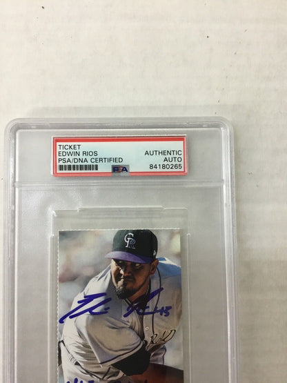 DODGERS EDWIN RIOS SIGNED MLB DEBUT 06-27-19 TICKET STUB PSA/DNA SLABBED 4180265