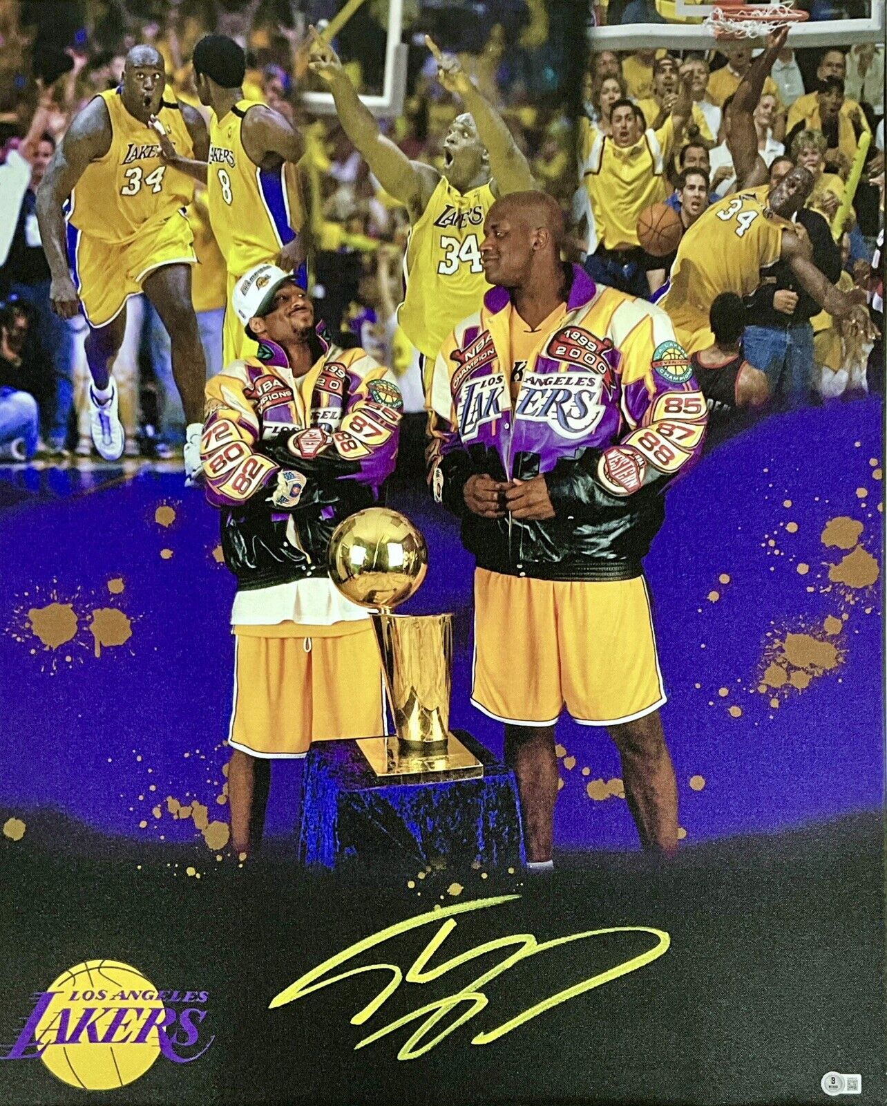 SHAQUILLE O'NEAL LAKERS HALL OF FAME SIGNED 24X30 STRETCHED CANVAS BAS 1W489181