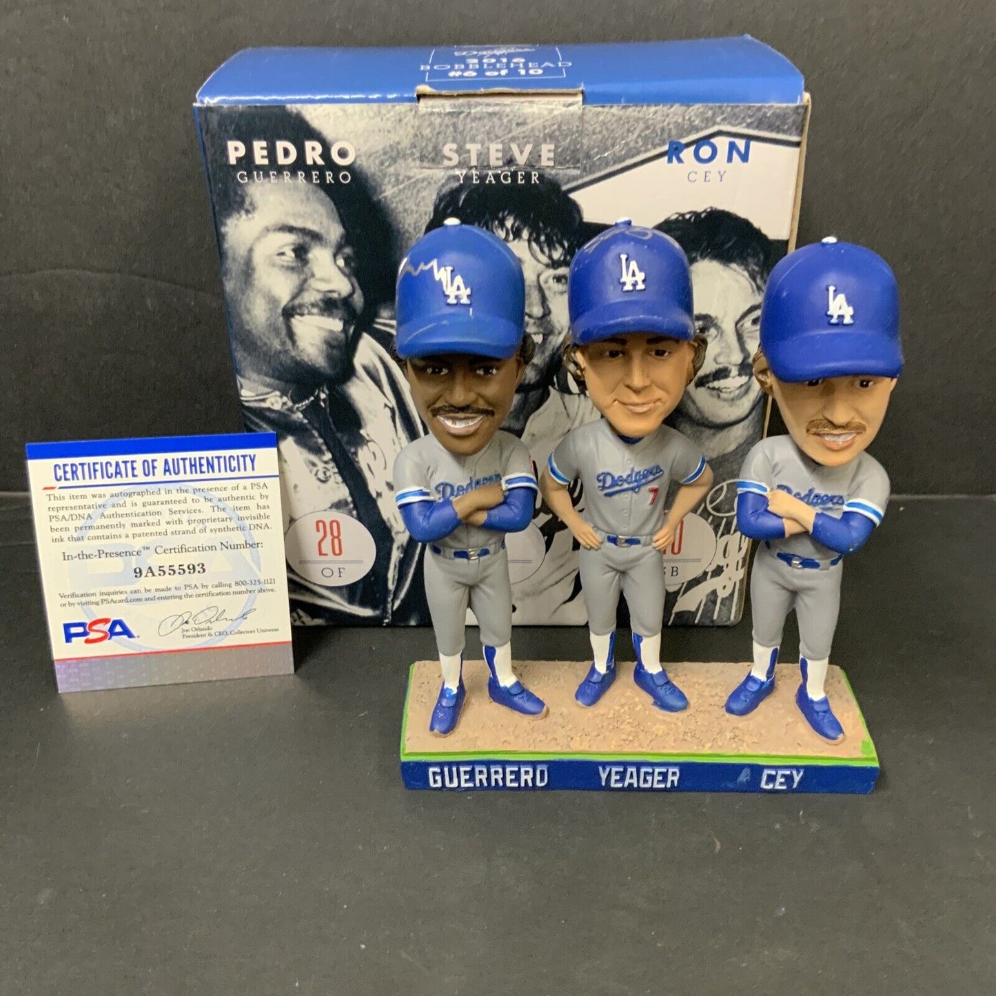 1981 WS TRI-MVP SIGNED DODGERS BOBBLEHEAD CEY, GUERRERO, YEAGER PSA 9A55593