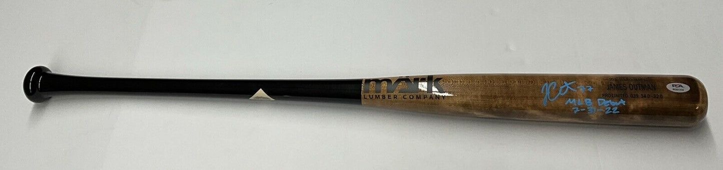 JAMES OUTMAN DODGERS SIGNED MARK LUMBER MODEL BAT "MLB DEBUT 7-31-22 PSA RG51314