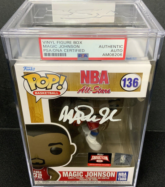 MAGIC JOHNSON SIGNED ALL STAR #136 FUNKO POP PSA AM08206 SLABBED/ ENCAPSULATED