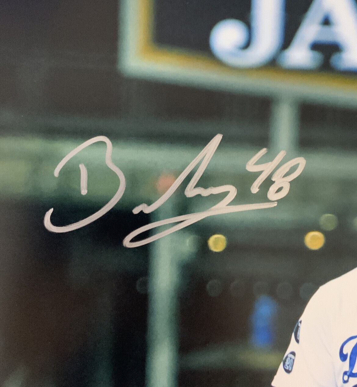 BRUSDAR GRATEROL DODGERS SIGNED 16X20 SHOUTING PHOTO SILVER PSA