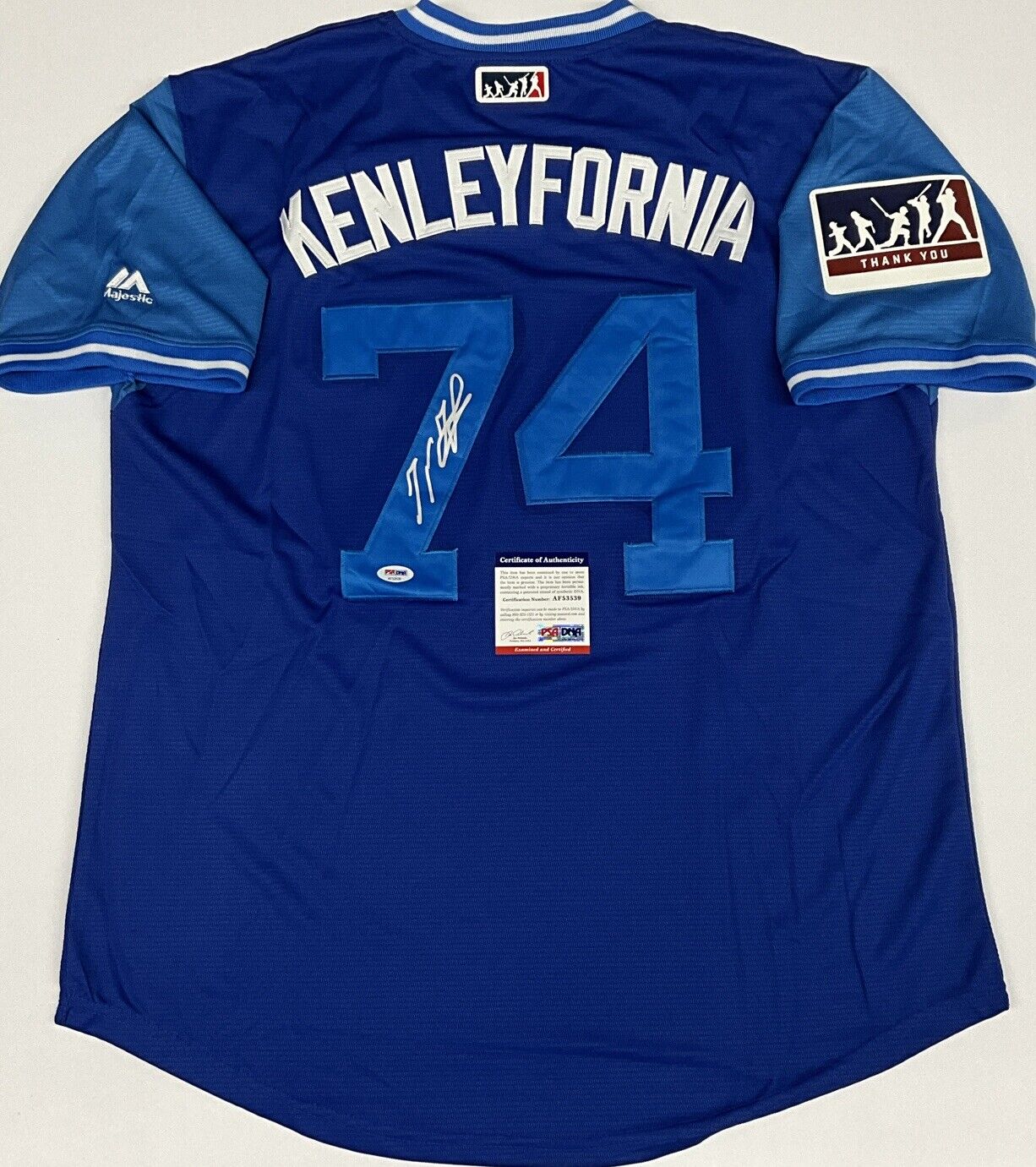 KENLEY JANSEN SIGNED DODGERS PLAYERS NICKNAME JERSEY "KENLEYFORNIA" PSA AF53539