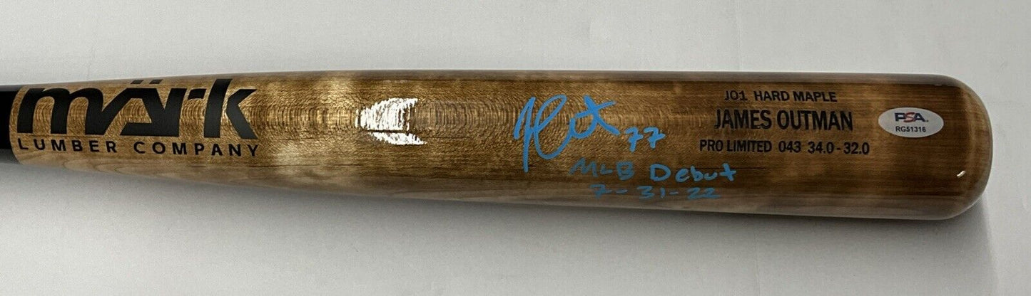 JAMES OUTMAN DODGERS SIGNED MARK LUMBER MODEL BAT "MLB DEBUT 7-31-22 PSA RG51316