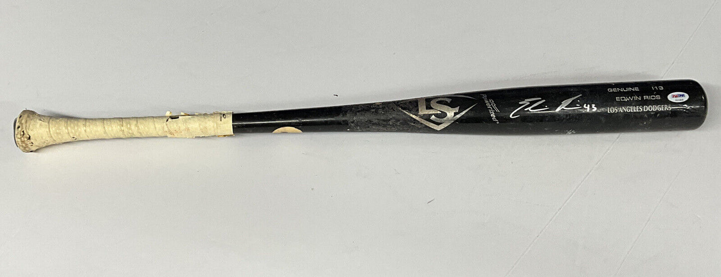 EDWIN RIOS DODGERS 2020 WS CHAMPION SIGNED LS GAME USED BAT PSA RG14849