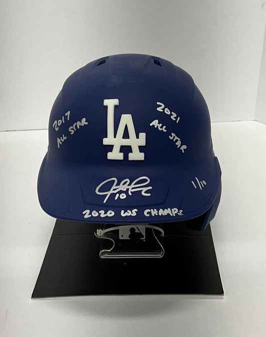 1/10 JUSTIN TURNER WS CHAMP SIGNED DODGERS FULL SIZE HELMET 3 INSCRIPTIONS PSA