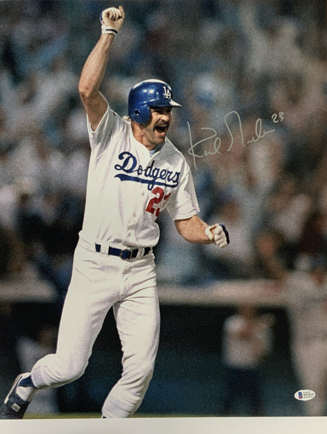 KIRK GIBSON DODGERS SIGNED 88 WORLD SERIES WALK OFF HR 16X20 PHOTO  SILVER BAS