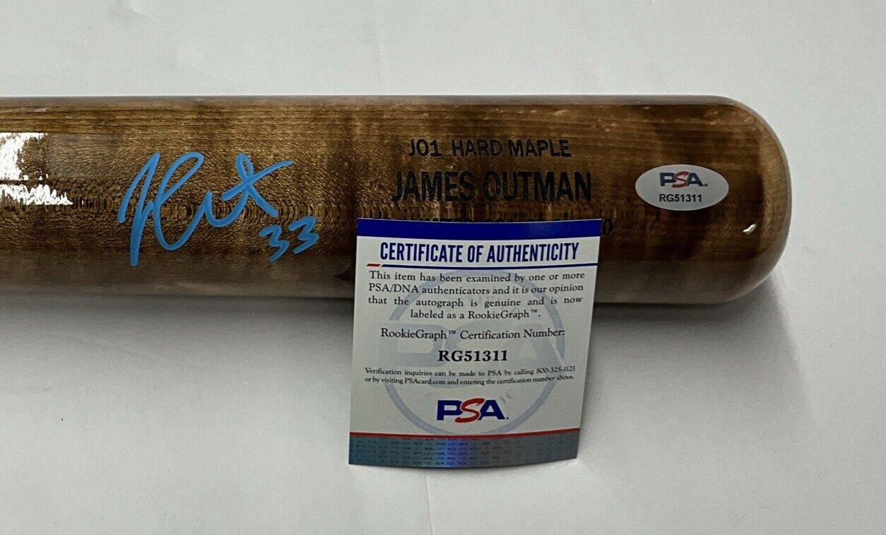 JAMES OUTMAN DODGERS SIGNED MARK LUMBER GAME MODEL J01 MAPLE BAT PSA RG51311