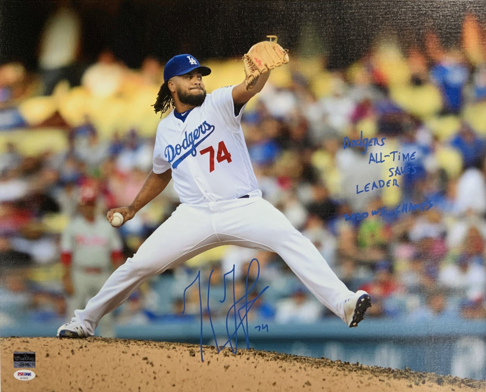 KENLEY JANSEN DODGERS SIGNED 18X22 CANVAS PRINT "2020 CHAMPS" INSC PSA AF53576