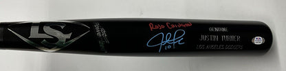 JUSTIN TURNER DODGERS SIGNED LOUISVILLE SLUGGER BAT "ROJO CHINGON" PSA 9A87958