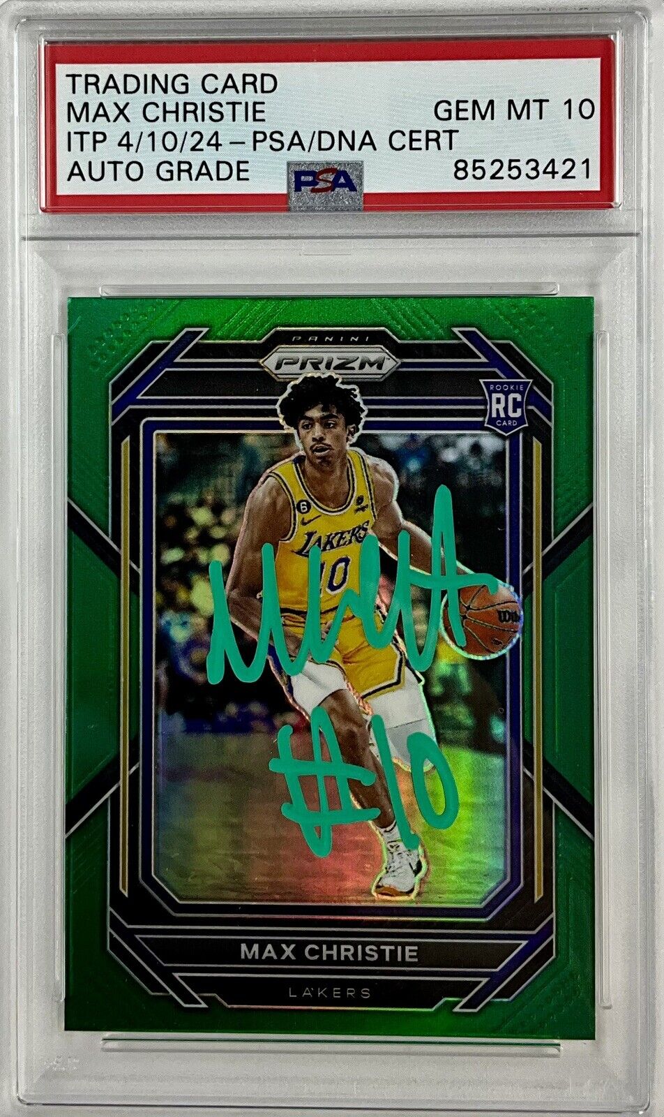 MAX CHRISTIE SIGNED GREEN PANINI PRIZM 270 RC PSA ITP 85253421 GEM