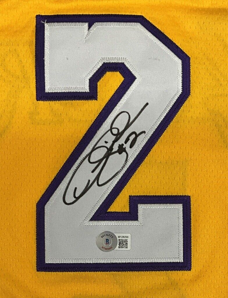 DEREK FISHER LOS ANGELES LAKERS 5X NBA CHAMP SIGNED HOME JERSEY BECKETT W128200