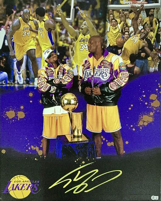 SHAQUILLE O'NEAL LAKERS HALL OF FAME SIGNED 24X30 STRETCHED CANVAS BAS 1W489176