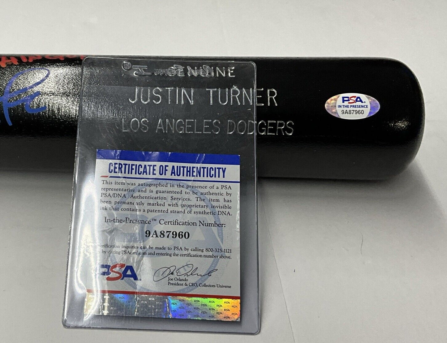 JUSTIN TURNER DODGERS SIGNED LOUISVILLE SLUGGER BAT "ROJO CHINGON" PSA 9A87960