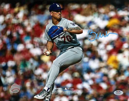 BOBBY MILLER DODGERS SIGNED 11X14 PITCHING VS PHILLIES PHOTO PSA WITNESS COA