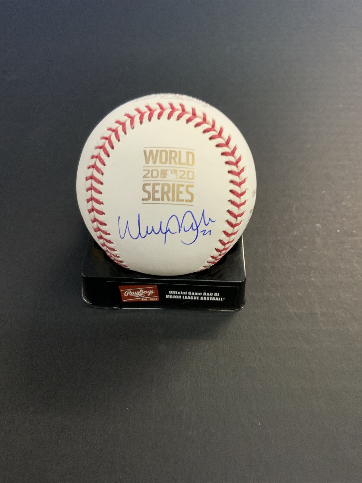 WALKER BUEHLER DODGERS SIGNED 2020 WORLD SERIES GOLD BASEBALL BECKETT 