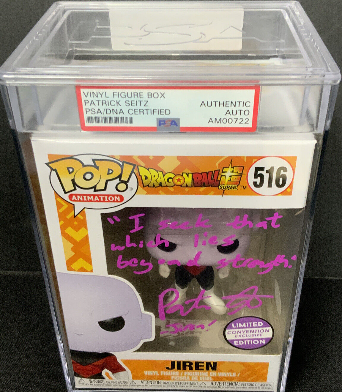 PATRICK SEITZ SIGNED JIREN DRAGON BALL FUNKO POP #516 PSA SLABBED AM00722