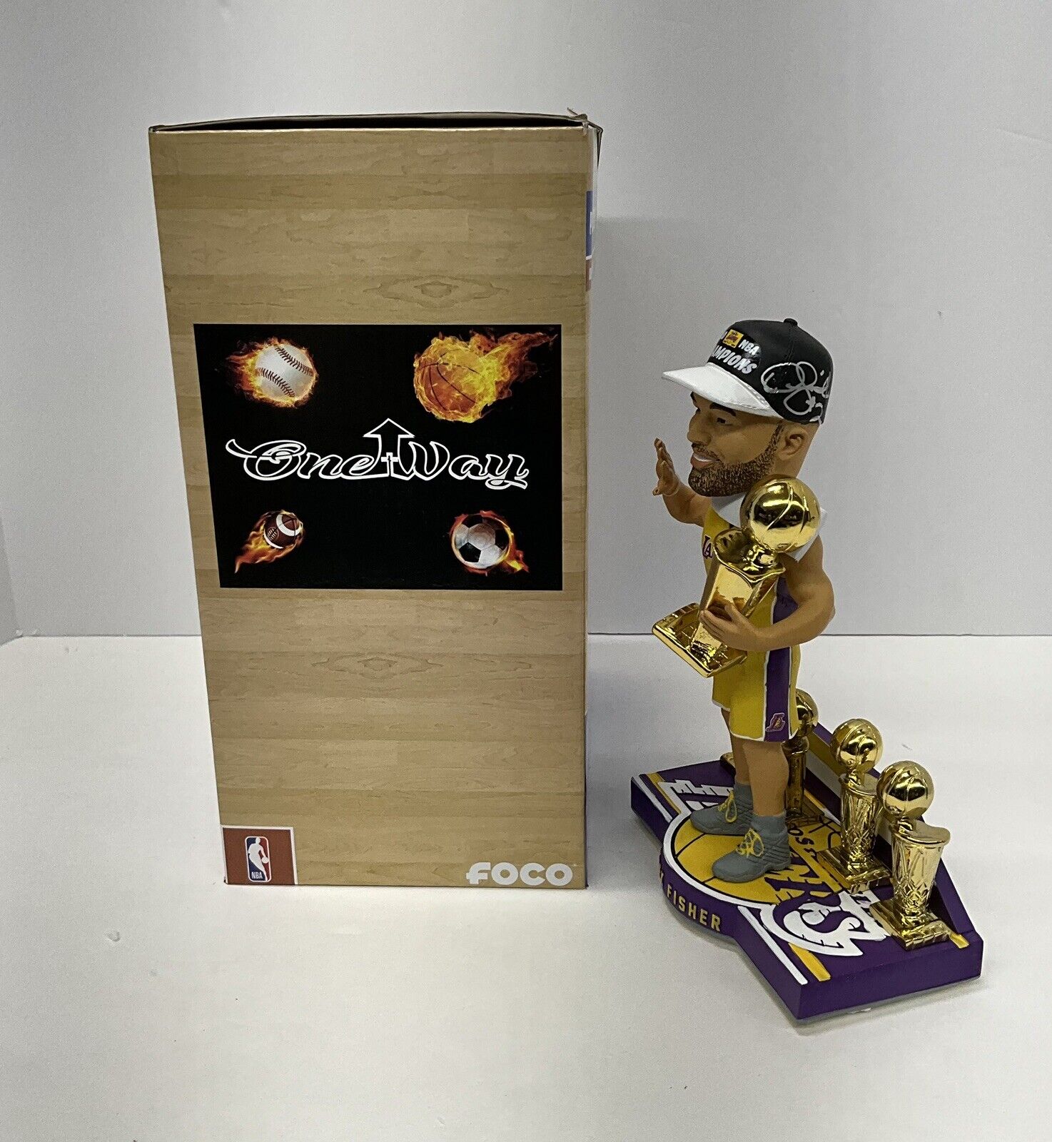 DEREK FISHER SIGNED LAKERS 5X CHAMPION LIMITED #/360 FOCO BOBBLEHEAD BAS W128225