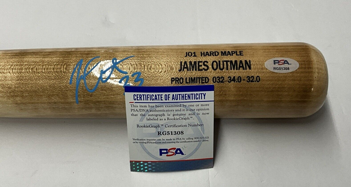 JAMES OUTMAN DODGERS SIGNED MARK LUMBER GAME MODEL J01 MAPLE BAT PSA RG51308