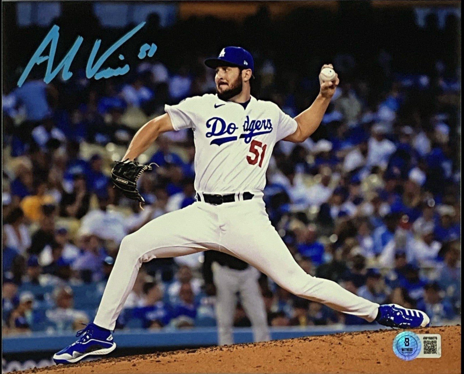 ALEX VESIA DODGERS 2024 WS CHAMPION SIGNED 8X10 PITCHING PHOTO BAS